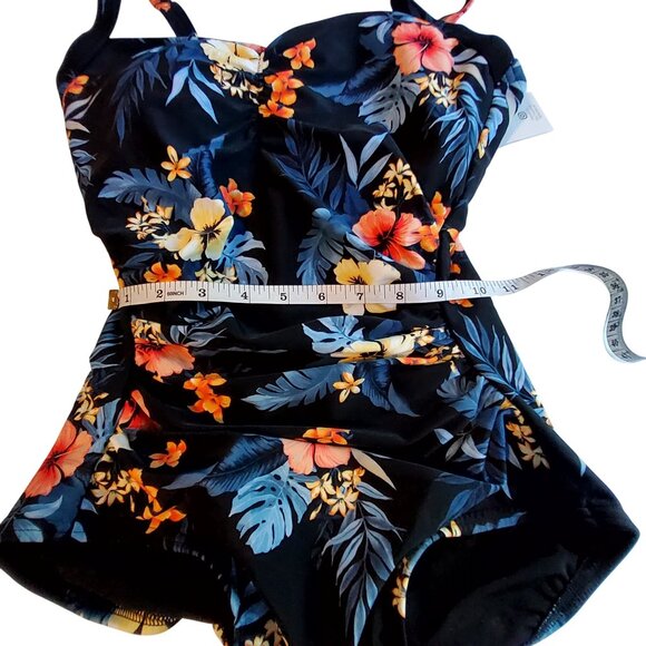 Lands End Floral One-Piece Swimsuit Size X Small Black Multicolor Nylon Spandex - Picture 7 of 8